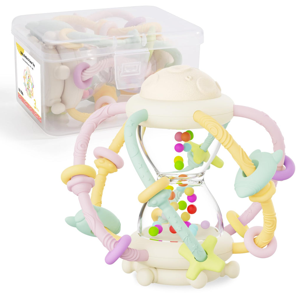 Socub Baby Montessori Sensory Toys for 0-6 6-12 Months Food Grade Teething Toys for Babies 3-6 6-12 12-18 Months Newborn Infant Learning Developmental Rattle Toy for 6-12 Months Boys Girls(Beige)