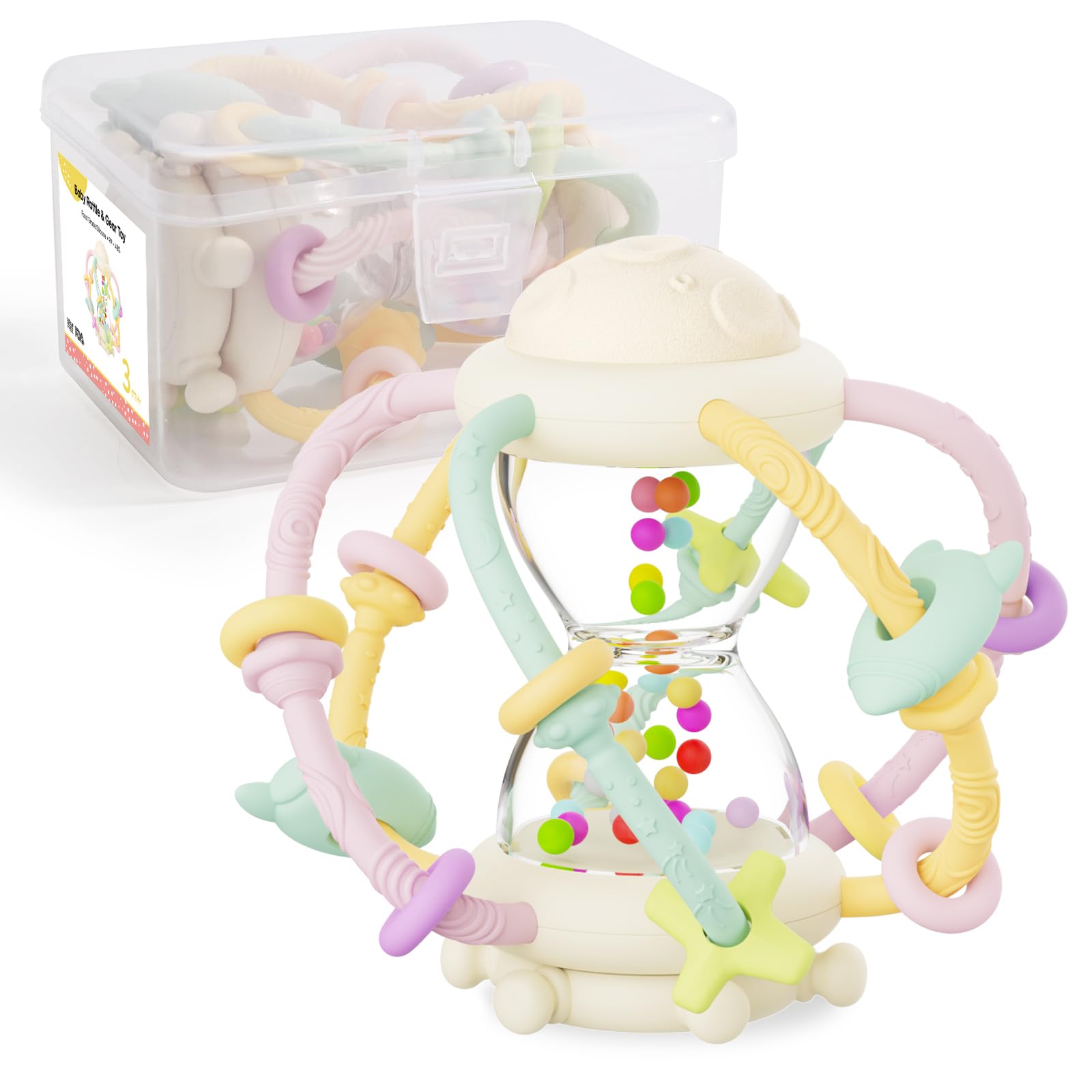 Socub Baby Montessori Sensory Toys for 0-6 6-12 Months Food Grade Teething Toys for Babies 3-6 6-12 12-18 Months Newborn Infant Learning Developmental Rattle Toy for 6-12 Months Boys Girls(Beige)
