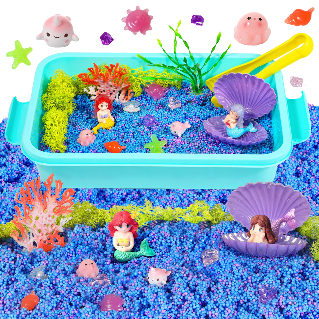 Carolart Mermaid Sensory BinOcean Sensory Play Kit for Girls with Sensory Foam Beads and Storage bin Ocean Sensory kitToddler Toys Ages 3 4 5 6 7 8