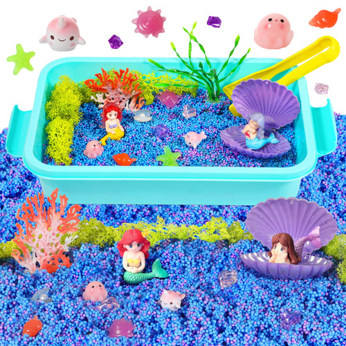Carolart Mermaid Sensory BinOcean Sensory Play Kit for Girls with Sensory Foam Beads and Storage bin Ocean Sensory kitToddler Toys Ages 3 4 5 6 7 8