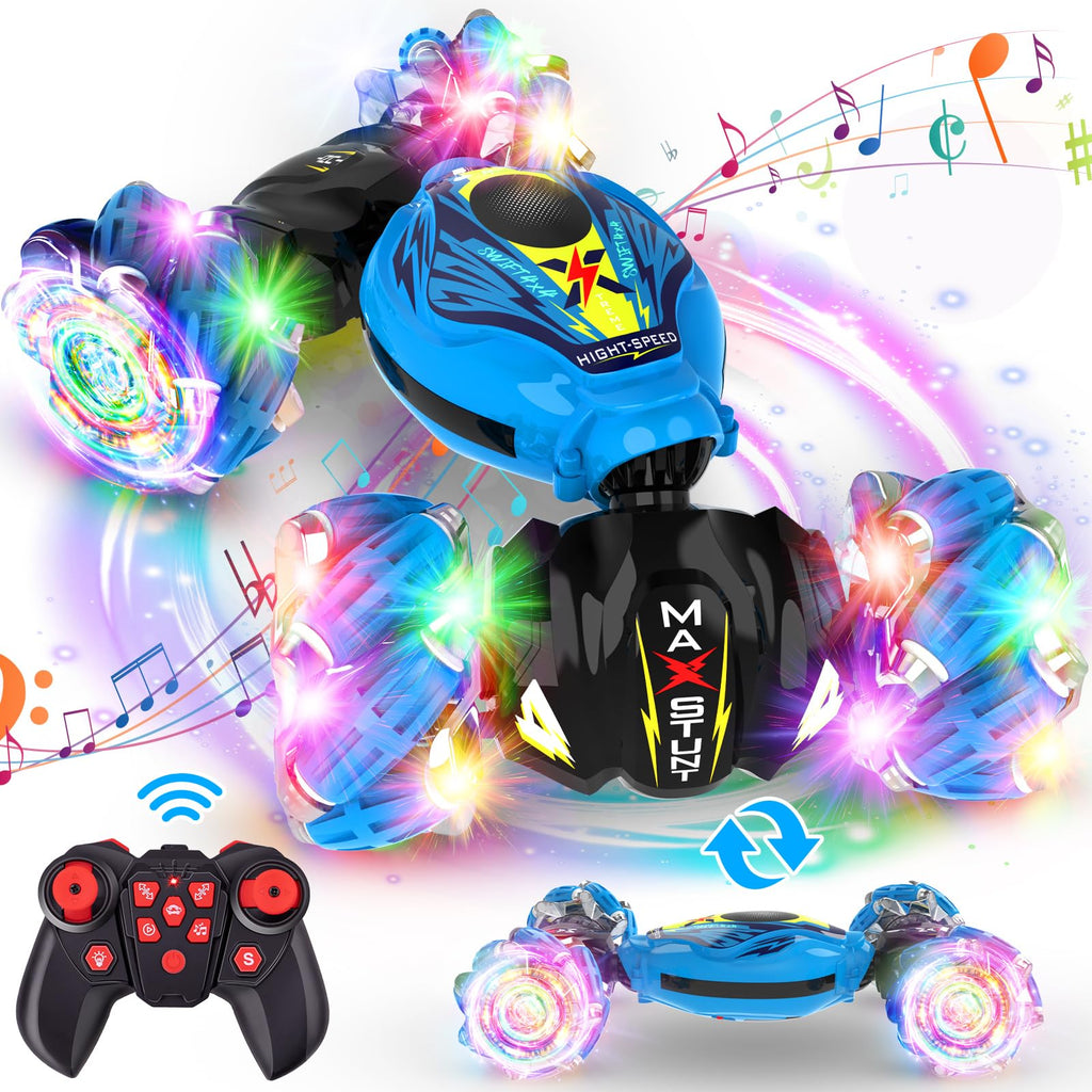 Cusocue RC Stunt Car Toys for 6-12 yr Boys Girls 2.4Ghz Remote Control Car Toys 360° Rotation 4WD with Lights Music Sensory Toys Birthday Gifts for 8 9 10 11 12 13 Years Toddler Kids (Dark Blue)