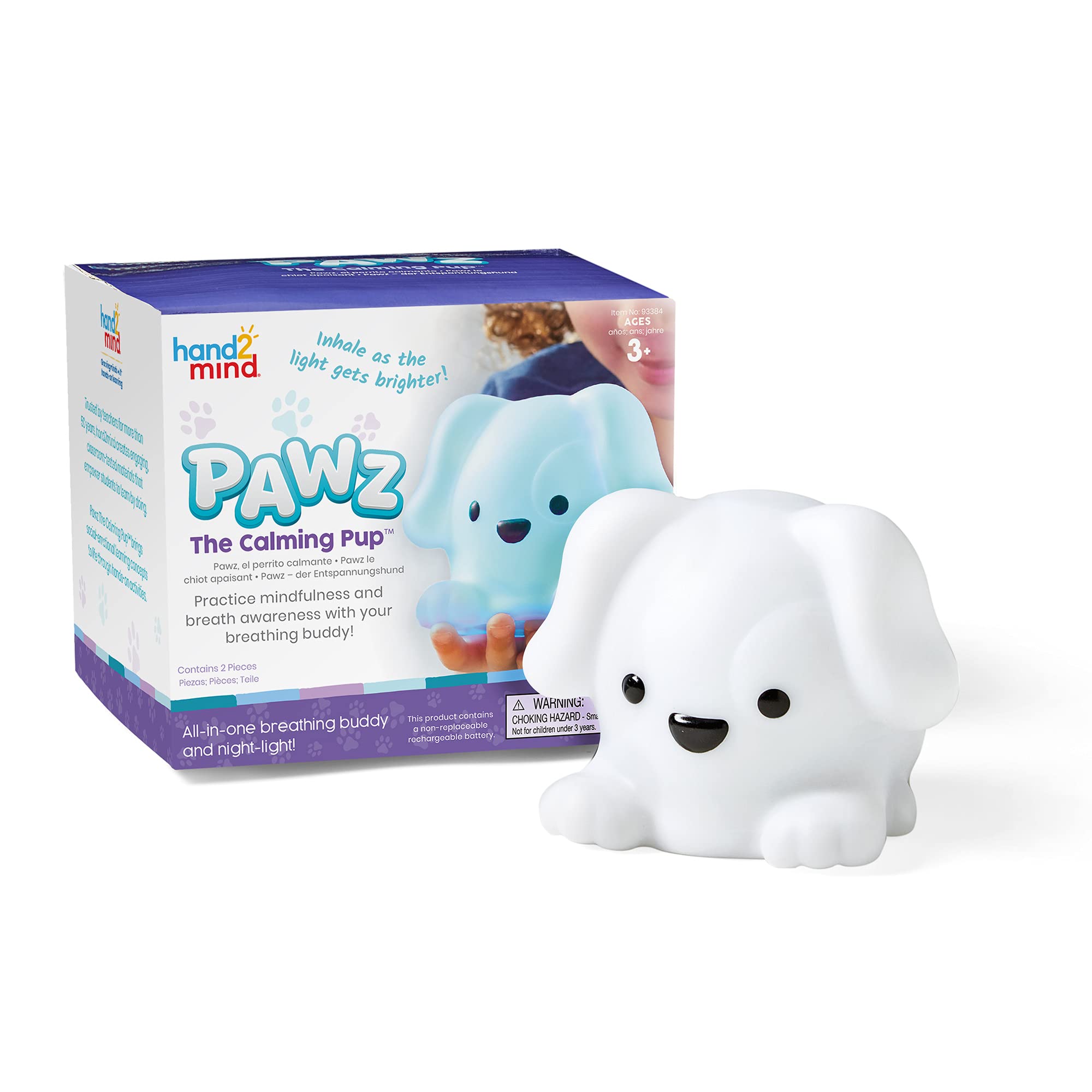 hand2mind PAWZ The Calming Pup Learn Deep Breathing Patterns Social Emotional Learning Sensory Toys for Sensory Play Mindfulness for Kids Anxiety Relief for Kids Kids Night Light (Set of 1) 93384