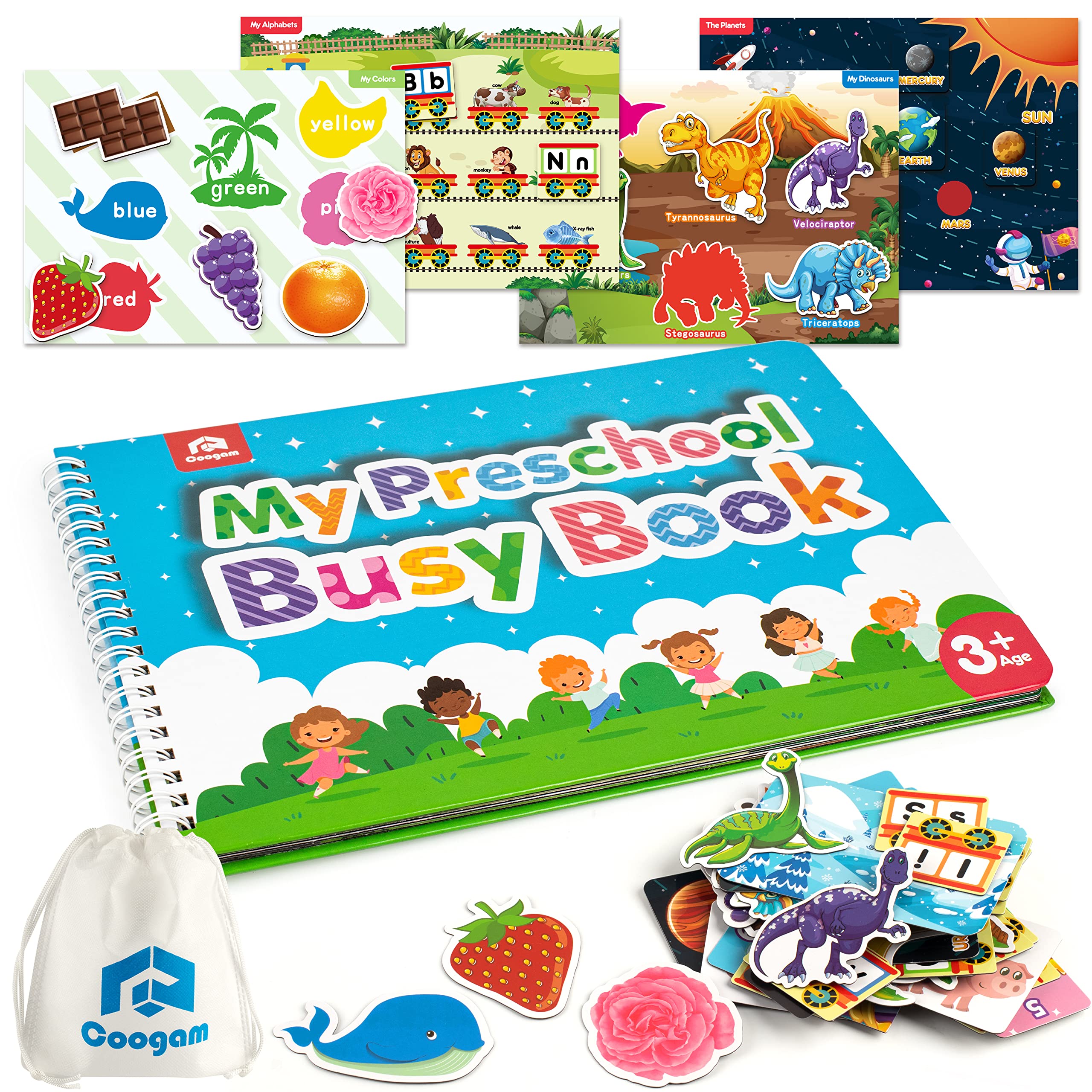 Coogam Preschool Magnetic Busy Book 9 Themed Stickers Sensory Toys Fine Motor Skills Learning Binder Quiet Book Montessori Toys for Kids Toddlers Home Kindergarten