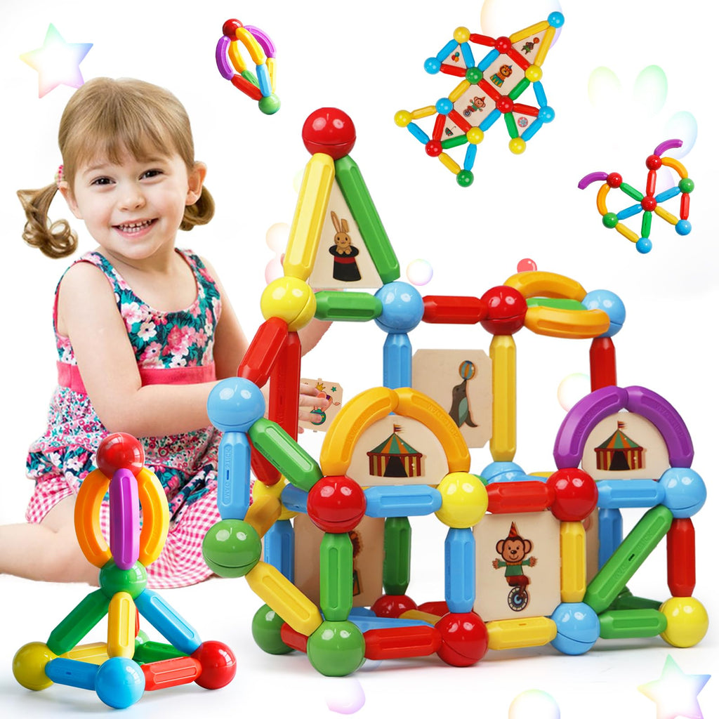 MAGBLOCK 90PCS Magnetic Building Sticks Blocks Toys Gift for Boys and Girls Magnet Sticks Balls and Rods Building Toy Sets Sensory Montessori Toys for Preschool Toddlers Kids