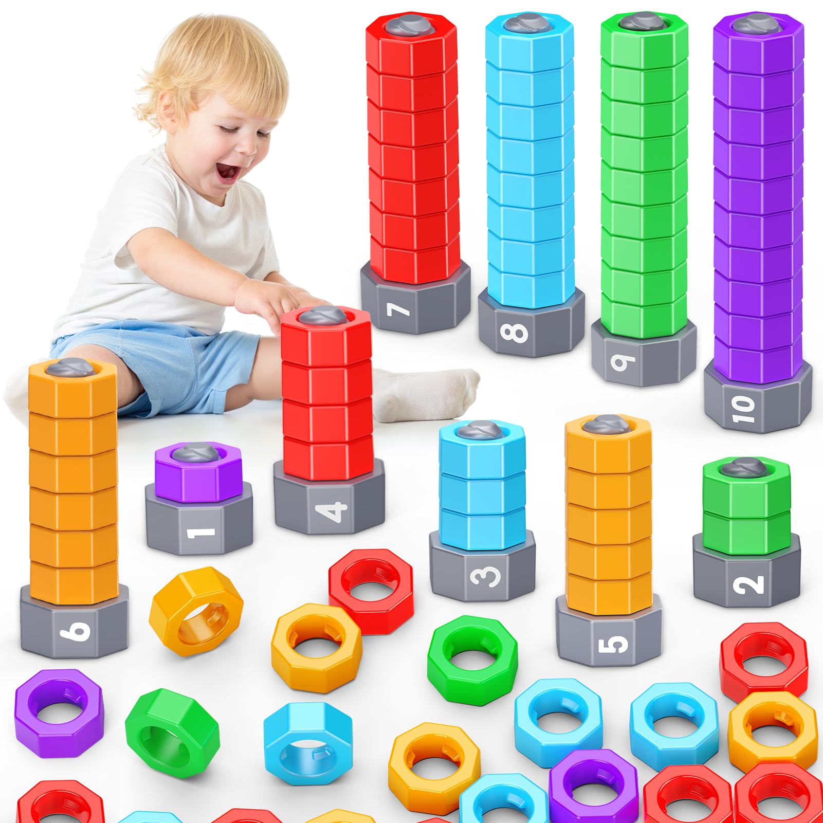 Montessori Toys for 1 2 3 4 5 Year Old Boys Girls 2 In 1 Counting Toys & Spinning Stacking Toys for Toddlers 1-3 Educational Learning Toys Christmas Birthday Gifts for Kids Age 1-5 Autism Sensory Toy