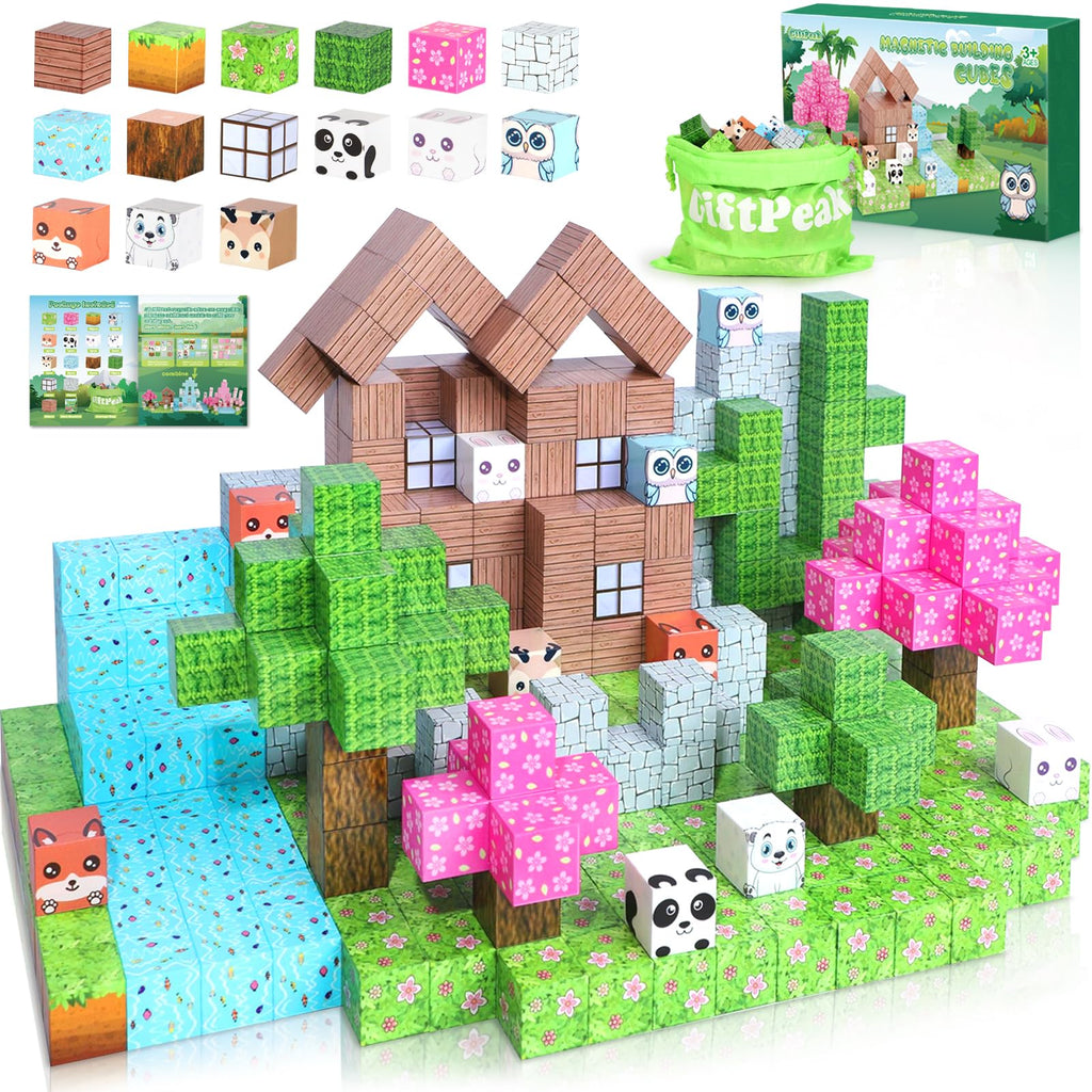 Magnetic Blocks-100PCS Minecraft Magnetic Blocks Magnetic Magnetic Blocks for Kids Ages 4-8 Forest Set Magnetic Minecraft Blocks for Boys GirlsSTEM Montessori Sensory Toys for Kids