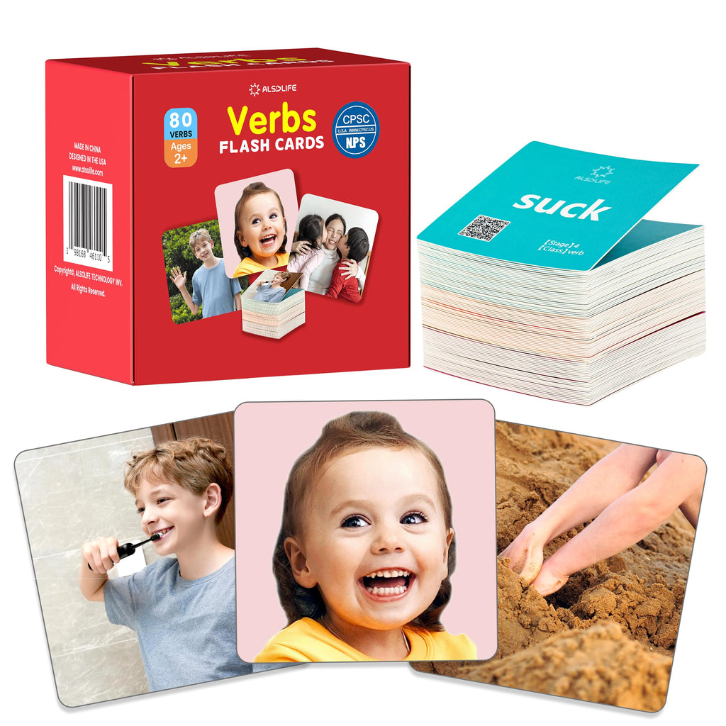 ALSOLIFE 80 Action Cards for Speech Therapy Videos for Fun Learning Sturdy and Durable Verbs Flashcards Speech Therapy Materials & Autism Learning Materials Engaging Action Picture Cards