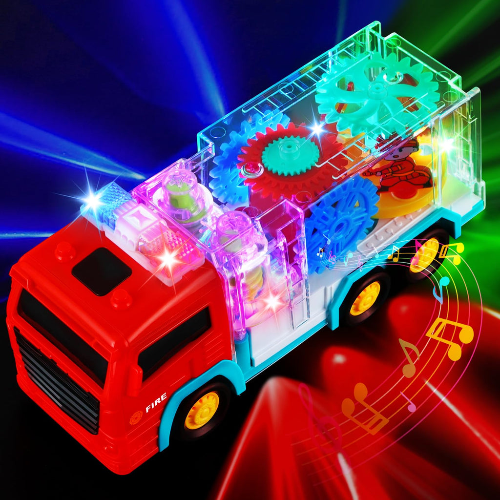 Light-Up Fire Truck Toy for ToddlerEducational Crawling Sensory Baby Toys with Rotating GearCool Lights and Musical.Infant Tummy Time Toys for Kids Boys Girls 6-12-18 Months Age1 2 3 4 5 (Red)