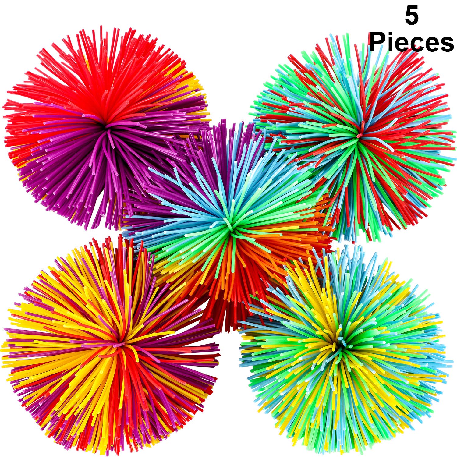 5 Pieces Monkey Stringy Balls Sensory Fidget Stringy Balls Soft Rainbow Pom Bouncy Stress Balls with Storage Bag Multicolor (2.75 Inch 5 Pieces)