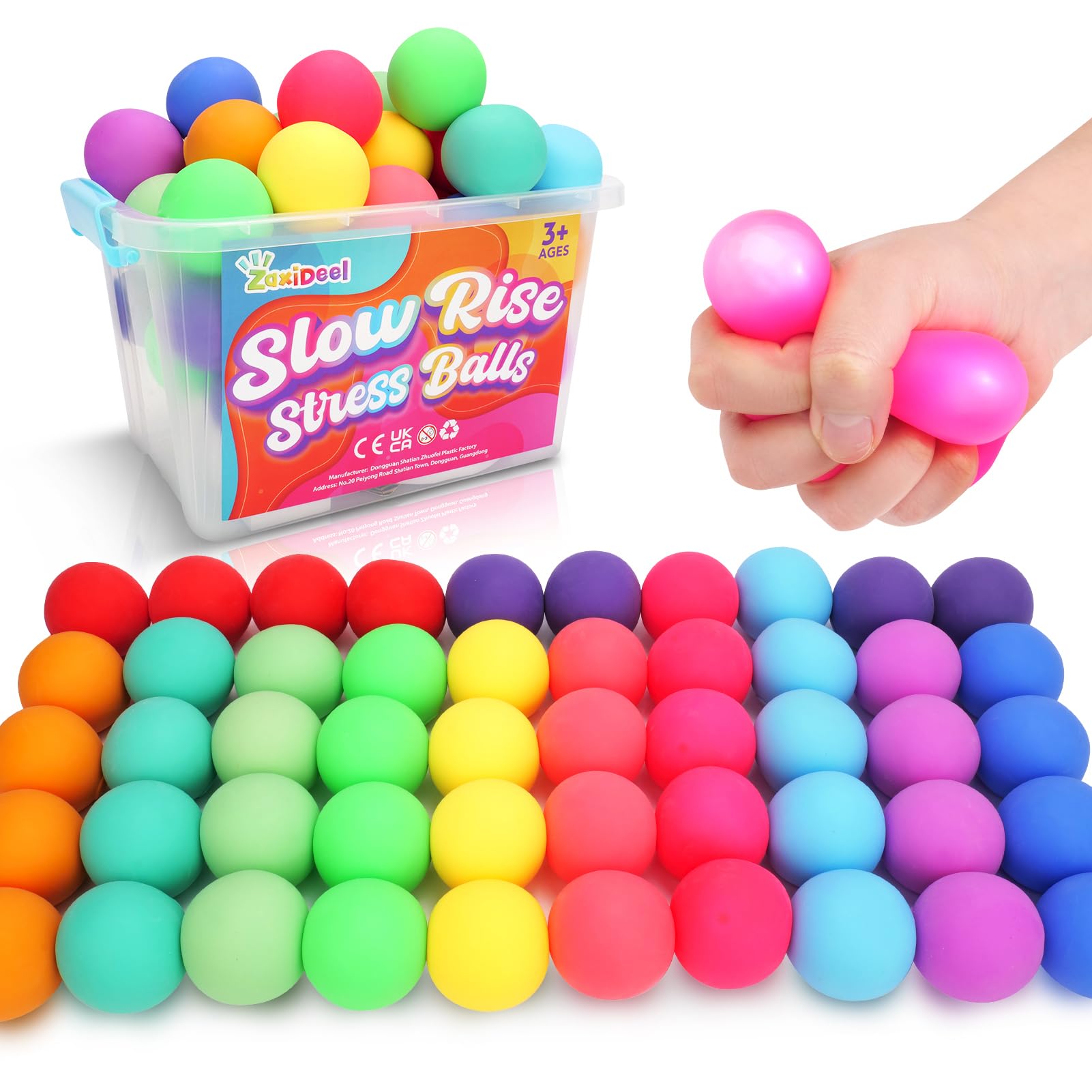 50 Pack Slow Rising Stress Ball Large Box Stretchy Fidget Ball for Anxiety Stress Relief Hand Therapy Sensory Squishy Ball Bulk Pull Stretch Fidget Toy for Students