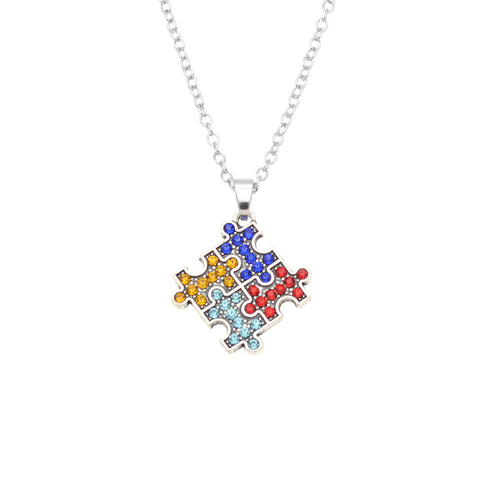 Autism Puzzle Crystal Necklace for eBay and Amazon