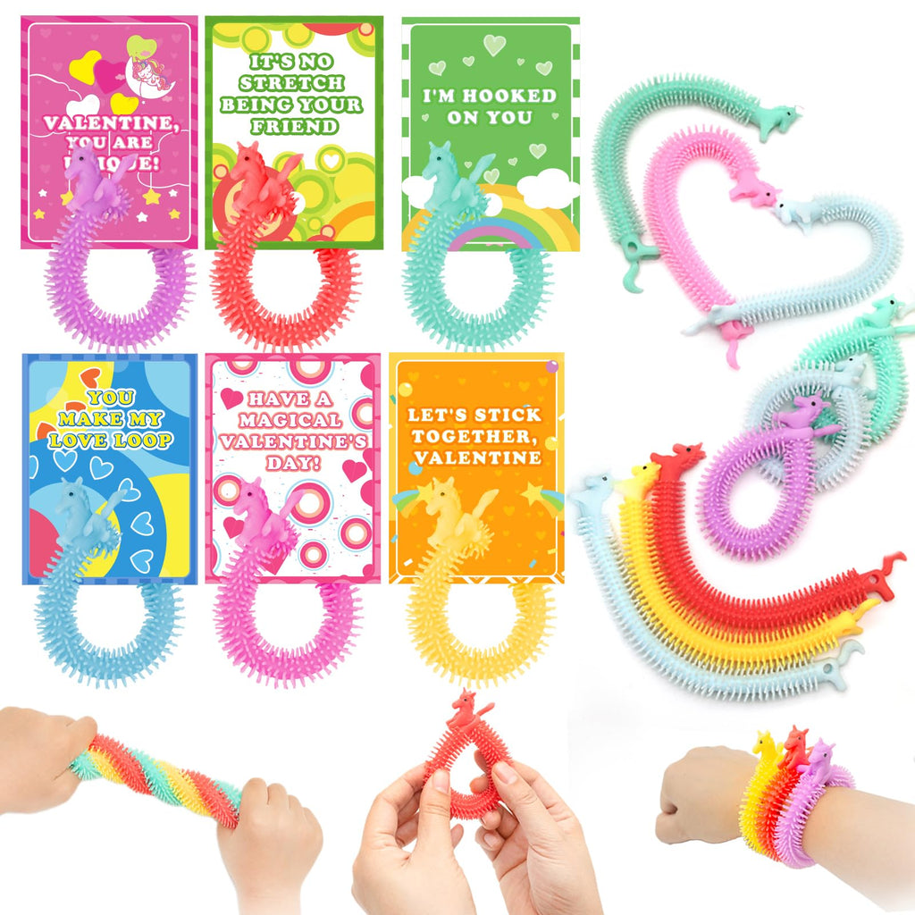 Letapapa 30 Pack Valentines Day Cards for Kids with Unicorn Stretchy Strings Toys for School Classroom Gift Exchange Sensory Fidget Party Favor Toys for Girls Boys Classroom Prizes