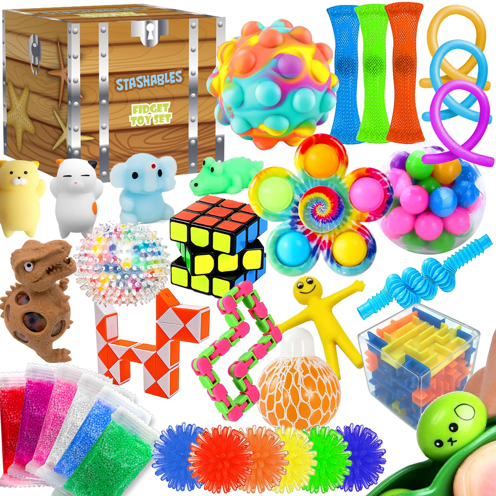 Sensory Fidget Toys Pack - 35pcs Stress Relief and Anti Anxiety Toys for Kids - Cool Fidget Packs with Stress Balls Fidget Cube & More for Party Favors Prizes Travel & Pinata Stuffers