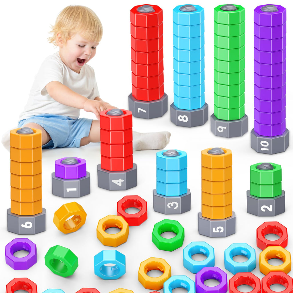 Montessori Toys for 1 2 3 4 5 Year Old Boys Girls 2 In 1 Counting Toys & Spinning Stacking Toys for Toddlers 1-3 Educational Learning Toys Christmas Birthday Gifts for Kids Age 1-5 Autism Sensory Toy