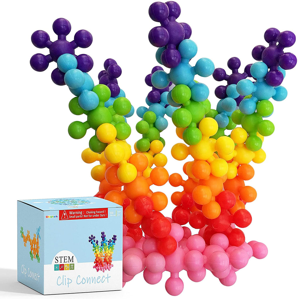 Clip Connect 100 Pieces | Diameter 1.5" Interlocking Solid Plastic Building Blocks Set Early STEM Educational Toy for Preschool Kids Boys and Girls Promotes Fine Motor Skills & Sensory Development