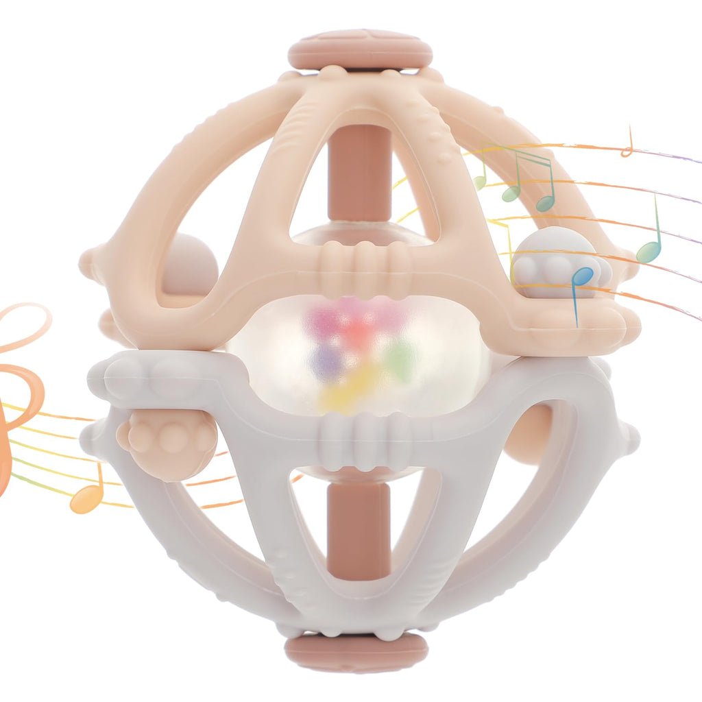 Stereo Rattle Teether Sensory Teething Toys for Baby Developmental Infant Toys Gifts for Boys Girls BPA Free (Elegant Yellow/Elegant Grey)