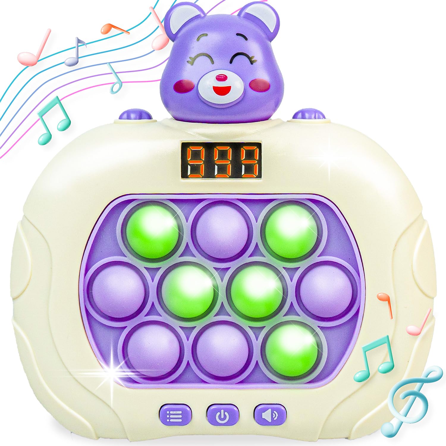 Marlo & Buzz Fast Push Game Toy with Popit Game Controller Pop Fidget Animal with LED Screen - Sensory and Memory Console Quick Bubble Light Toy Pocket Games (Purple Bear)