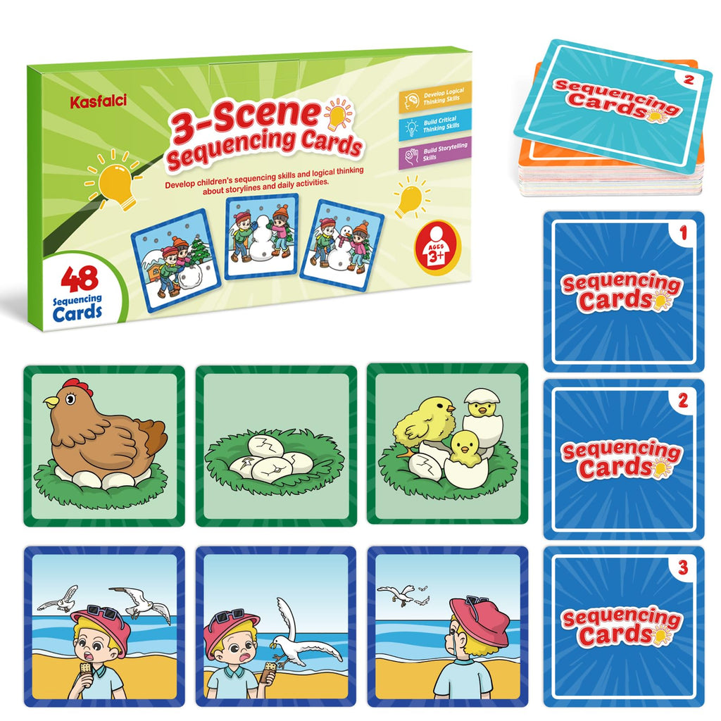 Kasfalci Sequencing Cards Sequence Game for Kids Speech Therapy Materials for Autism Improve StorytellingSocial Skills Sentence Building Preschool Learning Activities for Classroom & Homeschool