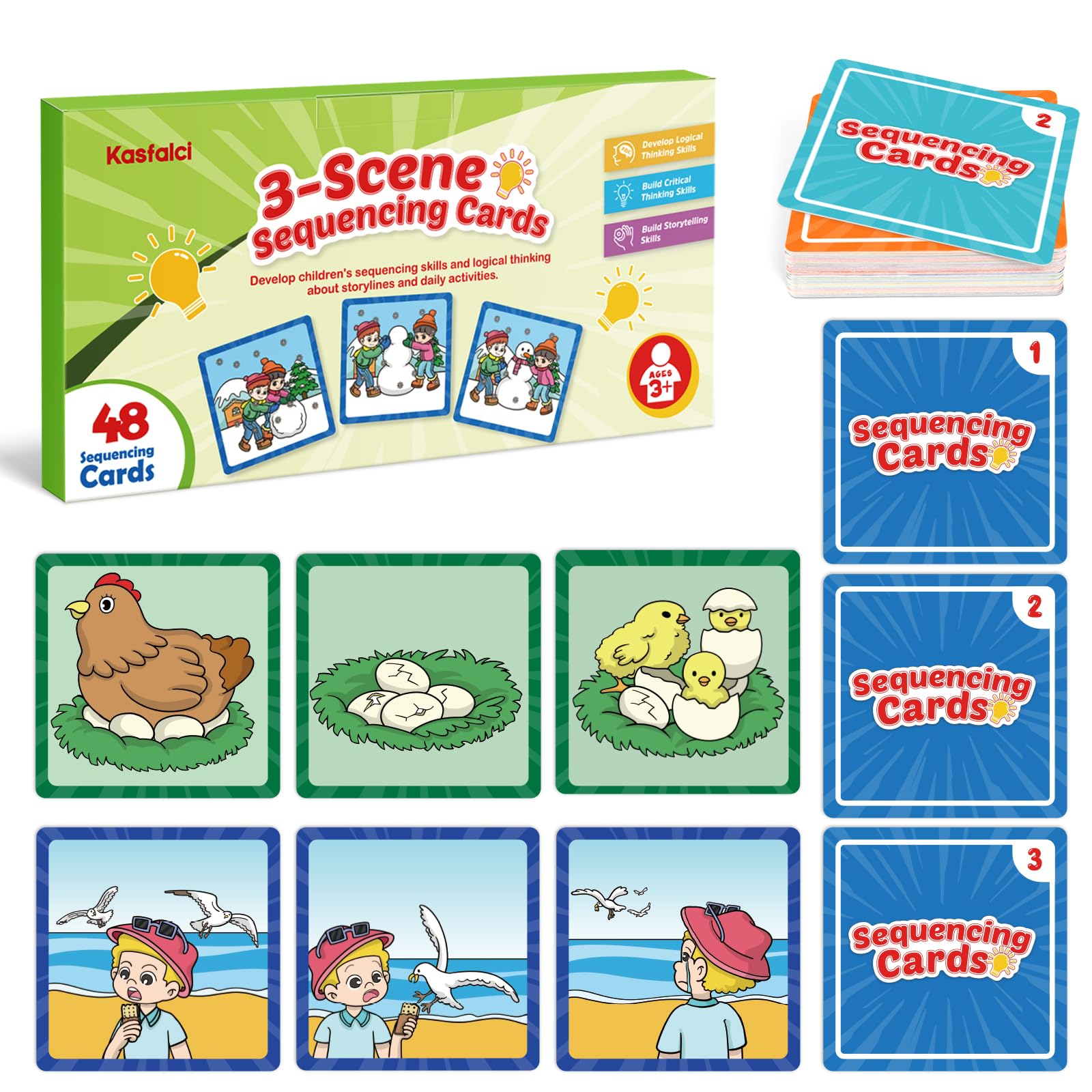 Kasfalci Sequencing Cards Sequence Game for Kids Speech Therapy Materials for Autism Improve StorytellingSocial Skills Sentence Building Preschool Learning Activities for Classroom & Homeschool