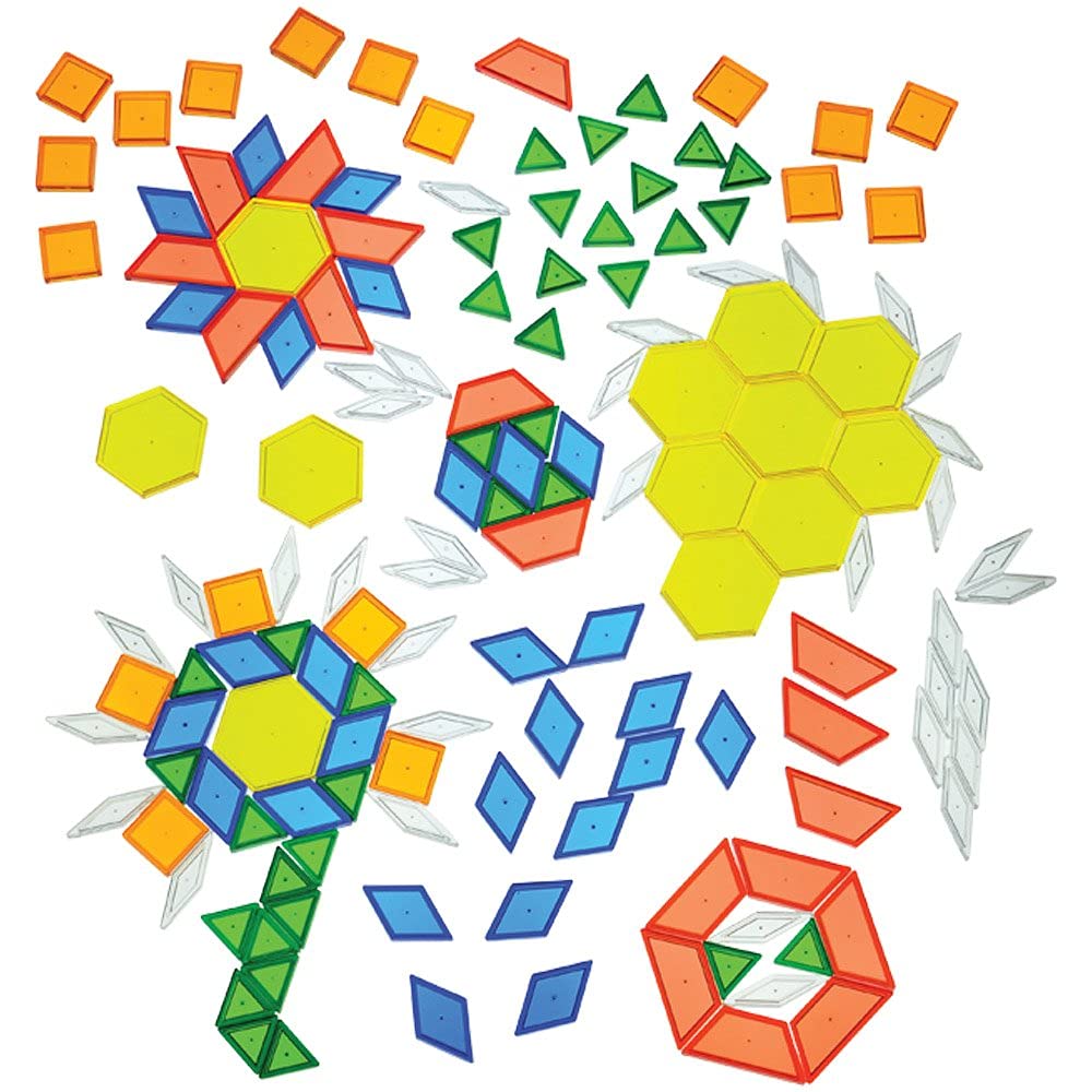 Constructive Playthings Translucent Pattern Blocks Light Table Manipulatives STEM Toys Sensory Play Create Build and Design Color Exploration Set of 147 Blocks Toys for Kids 3 Years and Up