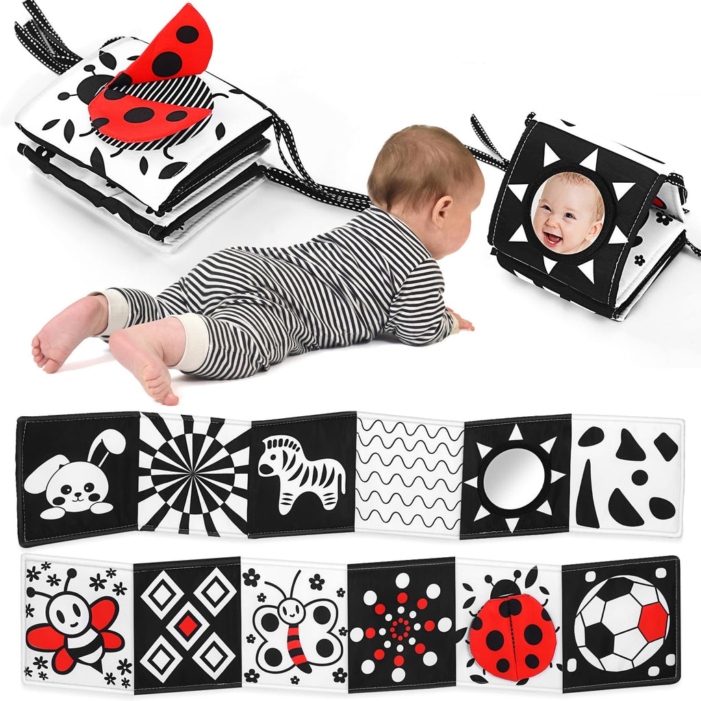 AJsupojouet Newborn ToysBlack and White High Contrast Baby Book for Newborn Toys 0 3 Months Brain DevelopmentTummy Time Toys Sensory Infant ToysMontessori Toys for Babies Essentials 0 6 12 Gifts