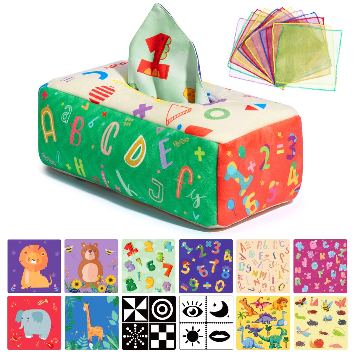URMYWO Baby Toys 6 to 12 Months Toys for 1 years old Baby Tissue Box Toy Sensory Toys for 0-6-12-18 Months Infant Newborn Toddlers Baby Soft Crinkle Toys Early Learning Toys Boys Girls Baby Gifts