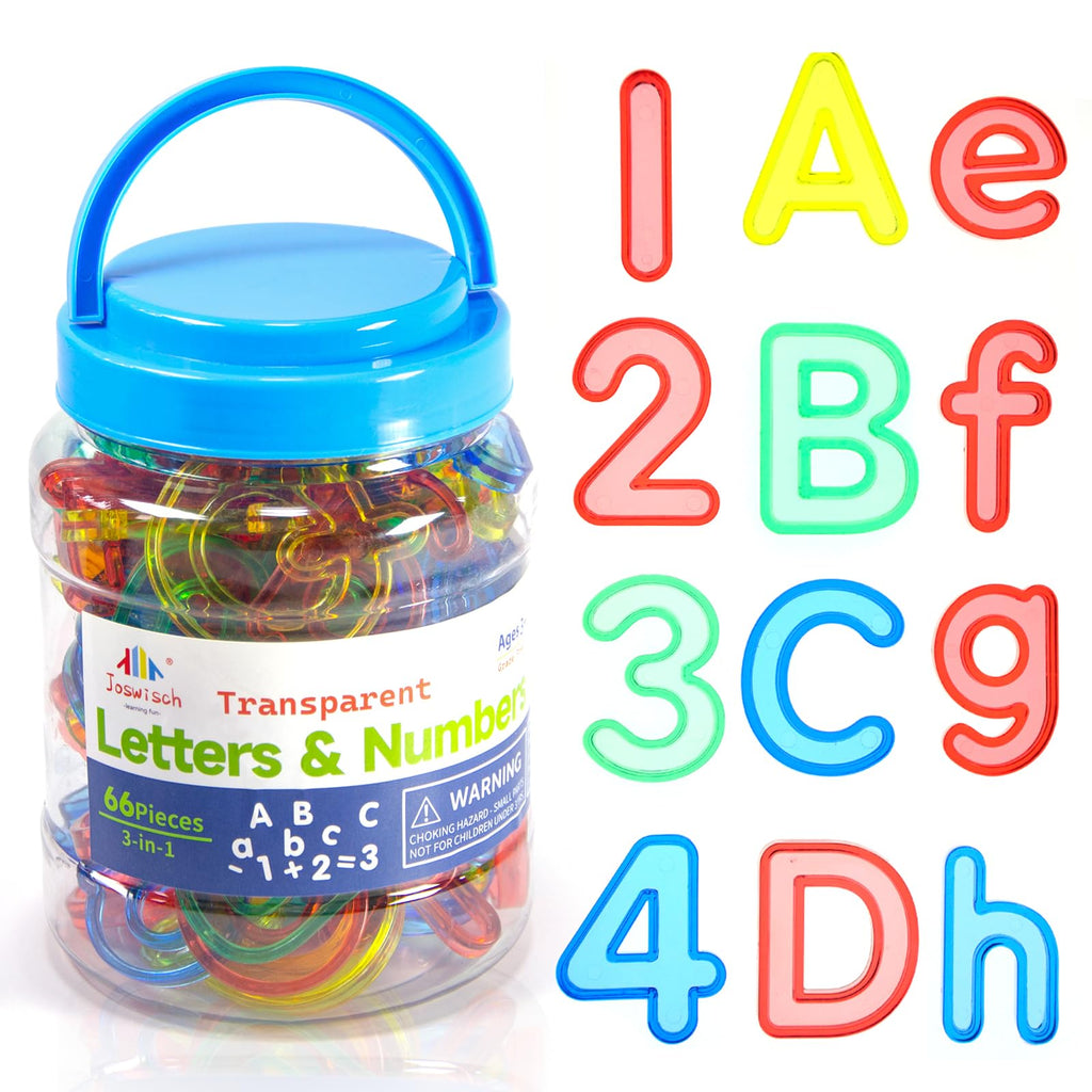 Joswisch Transparent Letters and Numbers Set 66 PCS Light Table Toys Plastic Letters & Numbers for Counting and Spelling Manipulate - Light Table Accessory Sensory Play Uppercase Lowercase