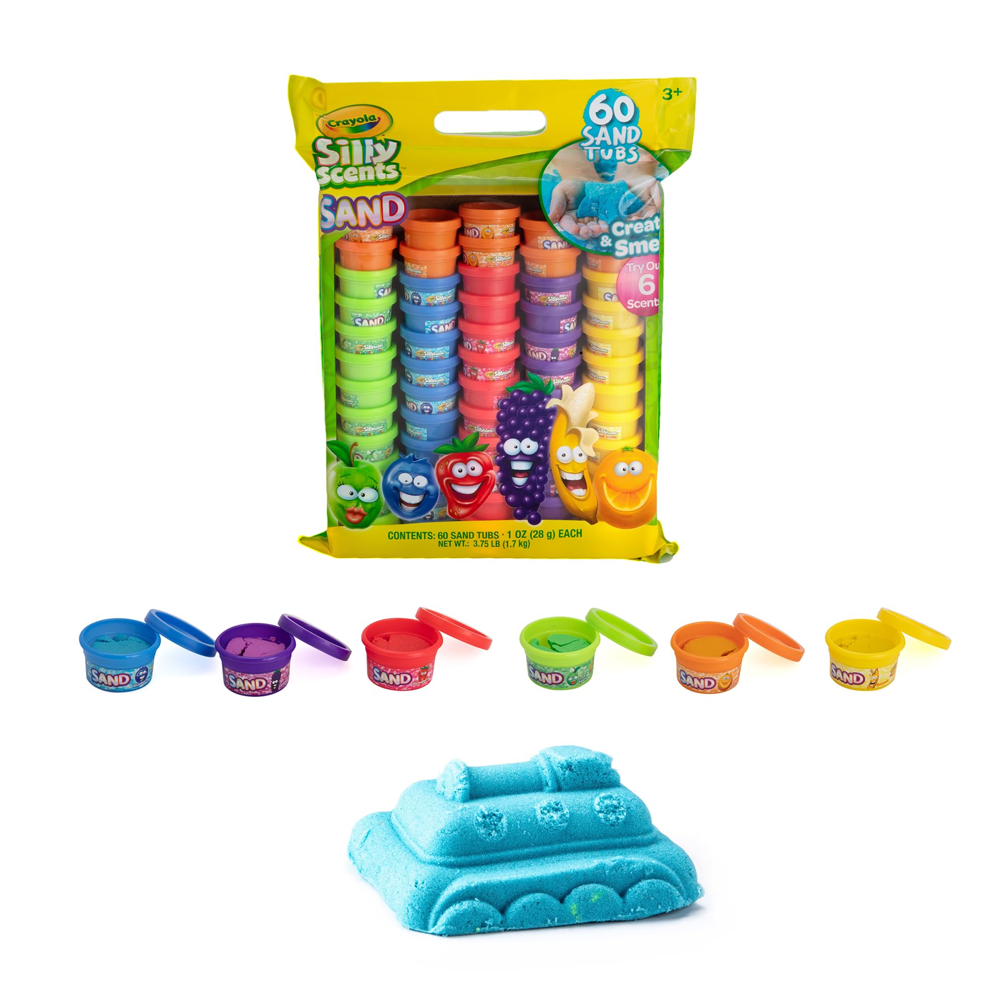Crayola Play Sand Silly Scents | 60 x 1oz Tubs of Moldable Play Sand in 6 Bright Colors | Christmas Party Favors for Kids Goodie Bags Classroom Prizes Sensory Bin Toys Bags