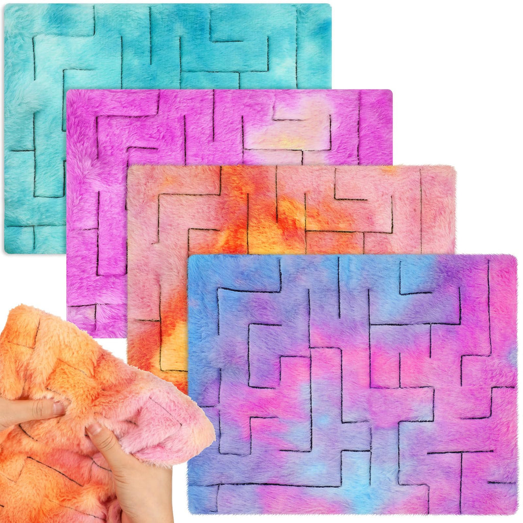 4 Pcs Marble Maze Mat Sensory Fidget Stress Relief Toys Calming Sensory Mat Anxiety Relief Toys Fidget Sensory Fabric Toys for Teens School Home Reduce Stress (Marble Maze Style12.99 x 8.66 in)