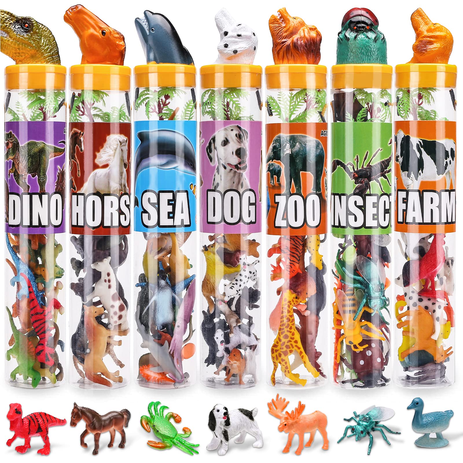 KarberDark 95 Pcs Small Animal Toys Assorted Mini Ocean Zoo Farm Dinosaur Insect Dog and Horse Figure Little Plastic Animals Figurine for Easter Sensory Bin Stuffers Birthday GiftsKid 3-5