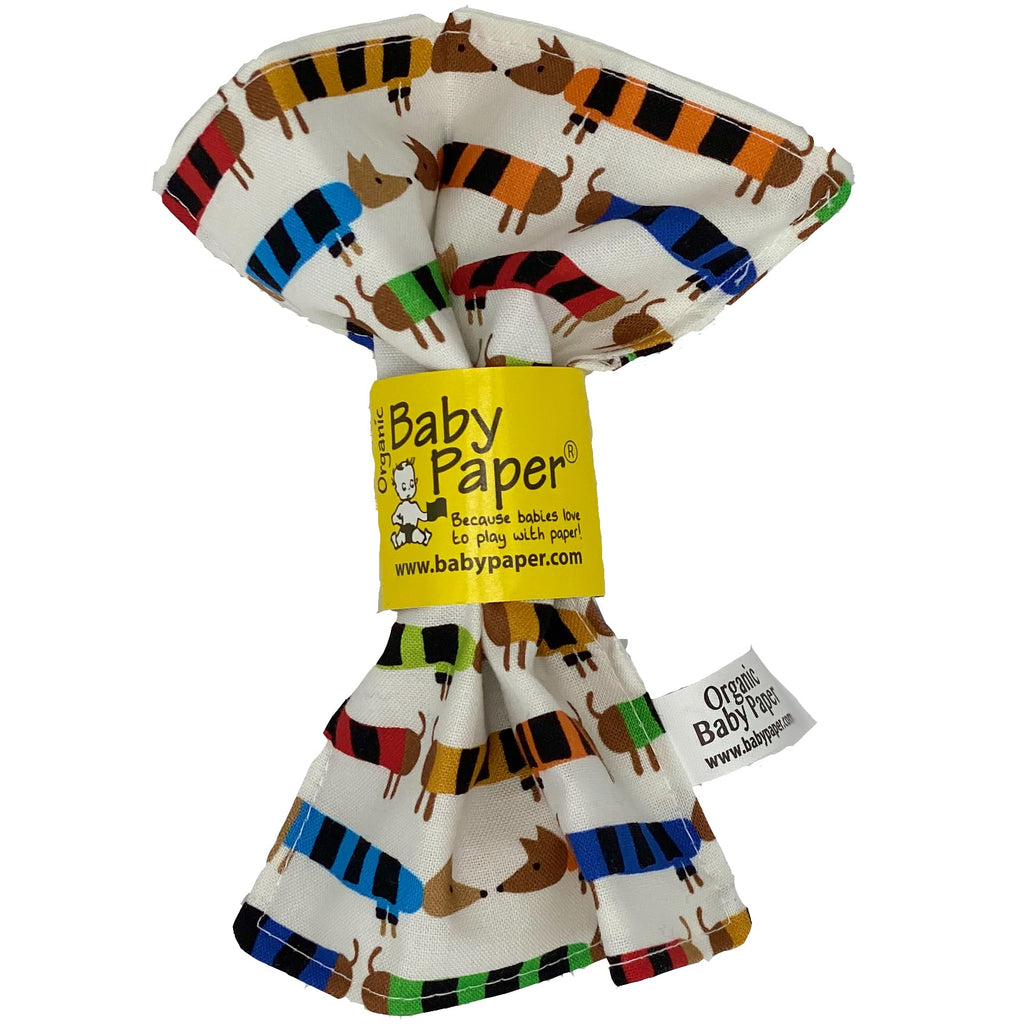 Baby Paper Original Crinkle Teether & Sensory Toy for Babies & Infants | Organic Dachshund | Non-Toxic Washable | Great for Baby Showers