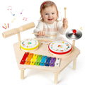 M SANMERSEN Kids Drum Set 7 in 1 Toddler Music Toys Wooden Montessori Musical Instruments Baby Sensory Toys Birthday Xmas Gifts for Girls Boys